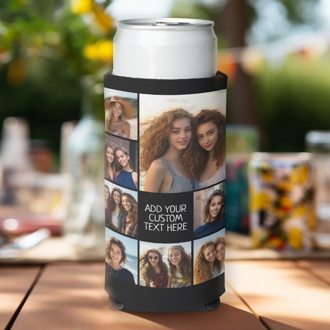 Rafraîchisseur Pour Canette Slim Créer un collage photo personnalisé avec 8 photos (Personalized can coolers - add your photos and text)