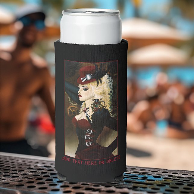 Rafraîchisseur Pour Canette Slim Dame Élégante Steampunk Victorienne Rouge à Mécani (Créateur téléchargé)
