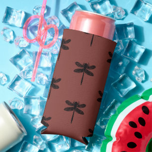 Rafraîchisseur Pour Canette Slim Dessin de la libellule noire motif sur marron