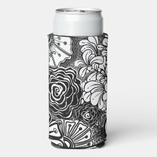 Rafraîchisseur Pour Canette Slim Dessin Floral Zen Noir Et Blanc