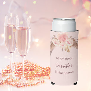 Rafraîchisseur Pour Canette Slim Douche nuptiale pampas herbe rose or fleurs nom