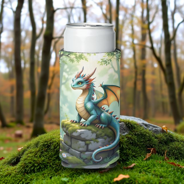Rafraîchisseur Pour Canette Slim Dragon de Whimsical sur pierre antique (Créateur téléchargé)