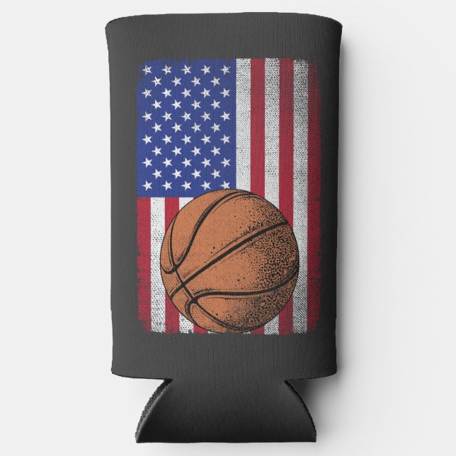 Rafraîchisseur Pour Canette Slim Drapeau américain 4 juillet basket-ball patriotiqu (Recto)