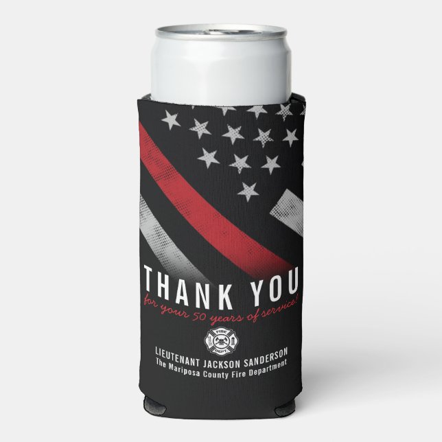 Rafraîchisseur Pour Canette Slim Drapeau pompier de l'anniversaire de la retraite (Seltzer Recto)
