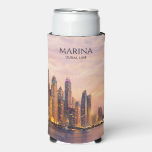 Rafraîchisseur Pour Canette Slim Dubaï Marina Skyline Aquarelle Lumières de la vill