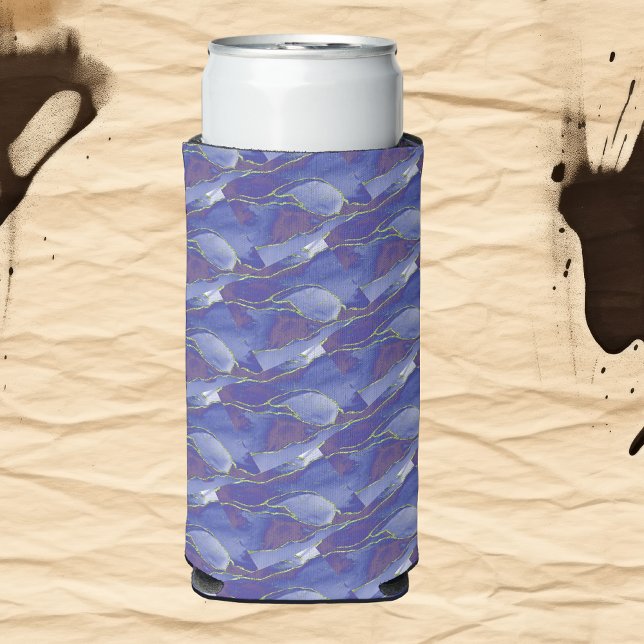 Rafraîchisseur Pour Canette Slim Elégant bleu abstrait avec violet | (Créateur téléchargé)