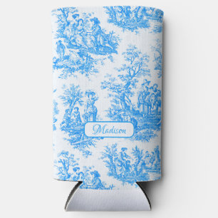 Rafraîchisseur Pour Canette Slim Elégant bleu turquoise vintage toile de jouy