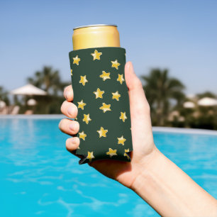 Rafraîchisseur Pour Canette Slim étoiles d'or sur vert