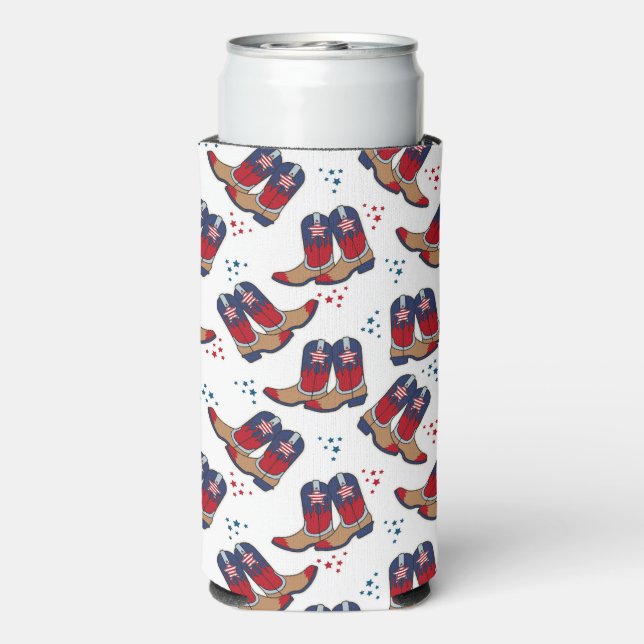 Rafraîchisseur Pour Canette Slim Étoiles, rayures et bottes de cowboy (Seltzer Verso)