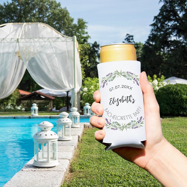 Rafraîchisseur Pour Canette Slim Fête de Bachelorette avec verdure d'eucalyptus lav (Créateur téléchargé)