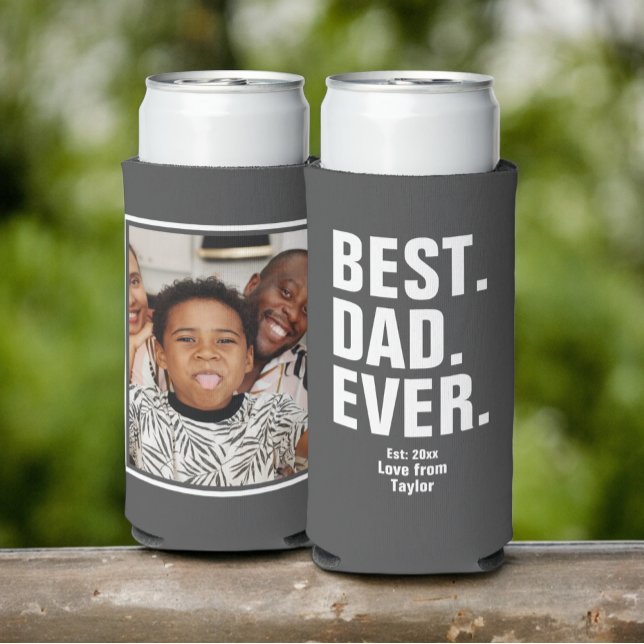 Rafraîchisseur Pour Canette Slim Fête des pères personnalisée cadeau photo meilleur (Personalized Fathers Day Photo Gift Best Dad Ever Seltzer Can Coolers from Ricaso. Add photo & text)