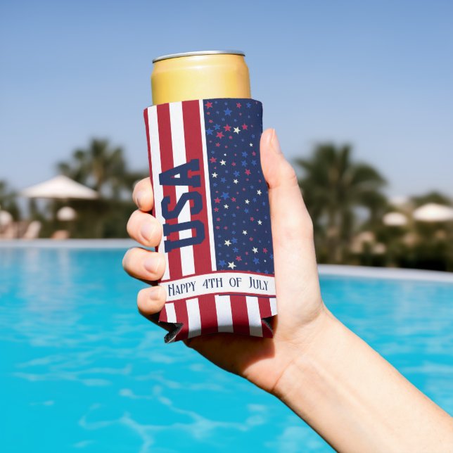 Rafraîchisseur Pour Canette Slim Fête du Parti Patriotique USA Happy 4 juillet (Piscine in situ)