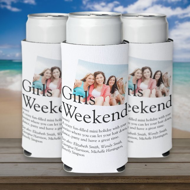 Rafraîchisseur Pour Canette Slim Filles personnalisées Weekend Définition Photo (Personalized Girls Weekend Definition Photo Seltzer Can Cooler)