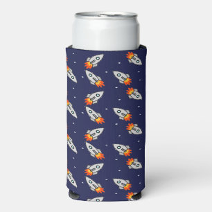 Rafraîchisseur Pour Canette Slim Fou de l'espace roquettes motif bleu