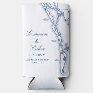 Rafraîchisseur Pour Canette Slim Gasparilla Island FL Map Marine Blue Wedding Favor