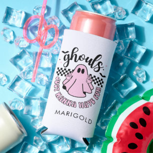 Rafraîchisseur Pour Canette Slim Ghouls veut juste s'amuser Pink Ghost Halloween
