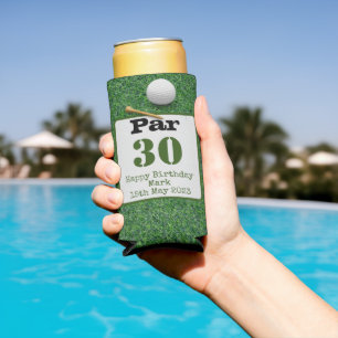 Rafraîchisseur Pour Canette Slim Golf 30e anniversaire avec balle de golf sur gazon