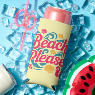 Rafraîchisseur Pour Canette Slim Graphisme Rétro « Beach Please » : Typographie Ros