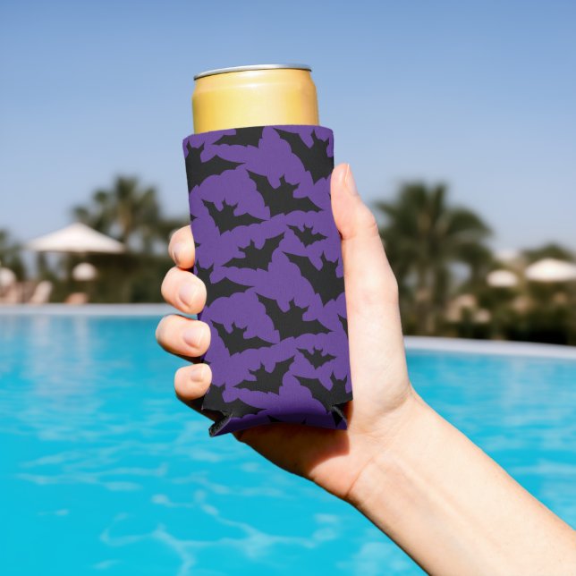 Rafraîchisseur Pour Canette Slim Halloween chauves-souris violet cool éffrayant mot (Piscine in situ)