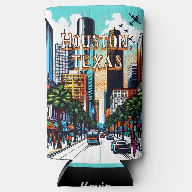 Rafraîchisseur Pour Canette Slim Houston, Texas Downtown City View Art Abstrait (Recto)