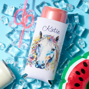 Rafraîchisseur Pour Canette Slim Joli Cheval Blanc Floral Personnalisé