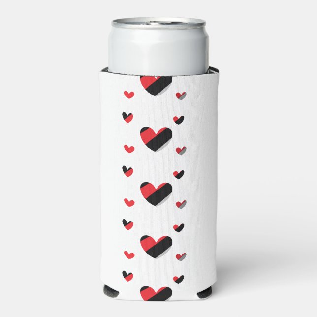 Rafraîchisseur Pour Canette Slim Joli motif de coeurs rouge et noir (Seltzer Recto)