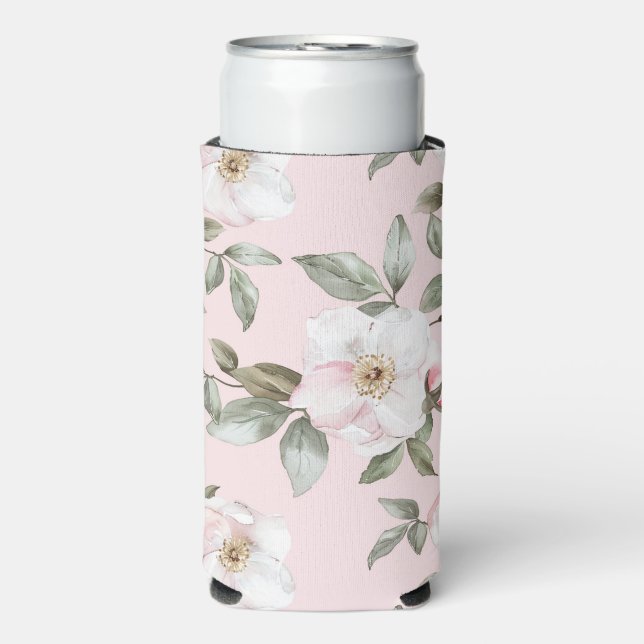 Rafraîchisseur Pour Canette Slim Jolie Fleurs Blanches Roses (Seltzer Recto)