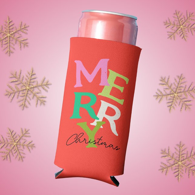 Rafraîchisseur Pour Canette Slim Joyeux Noël moderne Vacances brillantes (Merry Christmas can cooler with fun, colorful typography design )