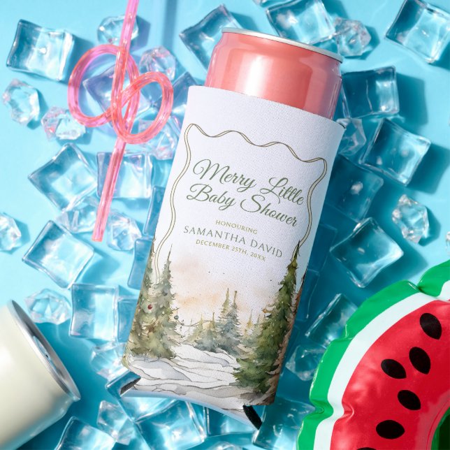 Rafraîchisseur Pour Canette Slim Joyeux petit Baby shower d'hiver de Noël (Été in situ)