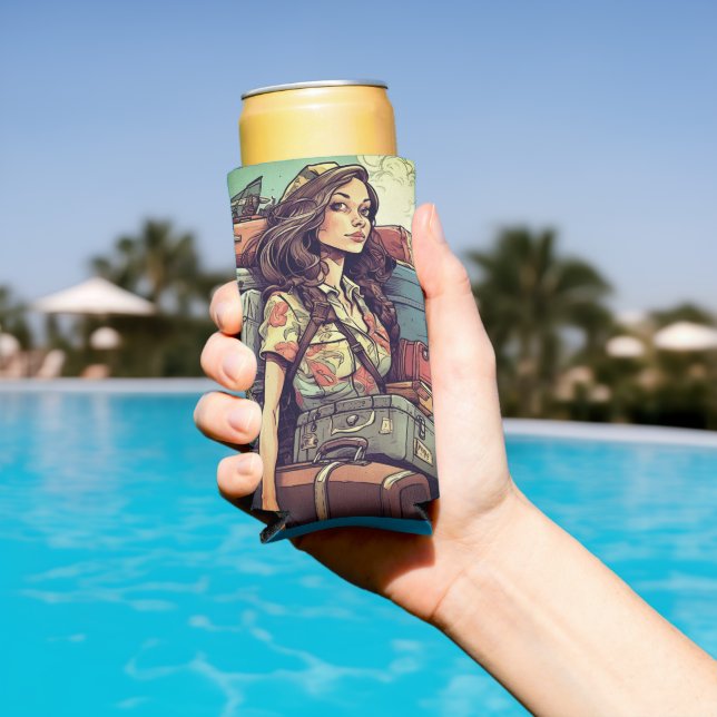 Rafraîchisseur Pour Canette Slim La fille a des bagages (Piscine in situ)
