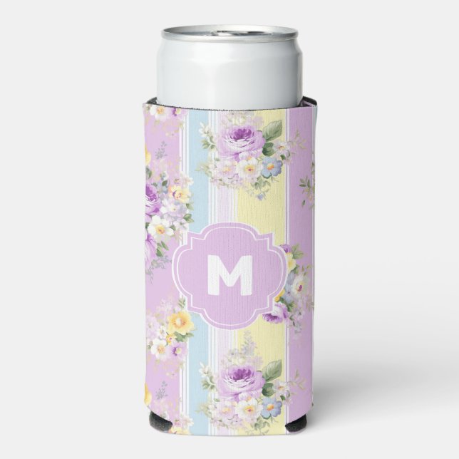 Rafraîchisseur Pour Canette Slim Lavande customisée Florale rayée (Seltzer Recto)