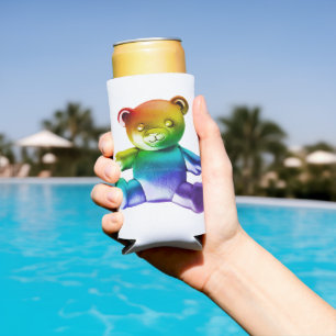 Rafraîchisseur Pour Canette Slim L'ours en peluche en métal brossé SlipperyJoe's dé