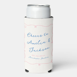 Rafraîchisseur Pour Canette Slim Main Whimsical Tirée Bleu & Mariage Rose