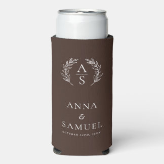 Rafraîchisseur Pour Canette Slim Mariage Chocolat Brun et Blanc Monogramme de Crête