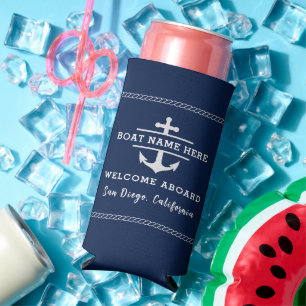 Rafraîchisseur Pour Canette Slim Marine Blue Nautical Welcome Aboard Nom du bateau 