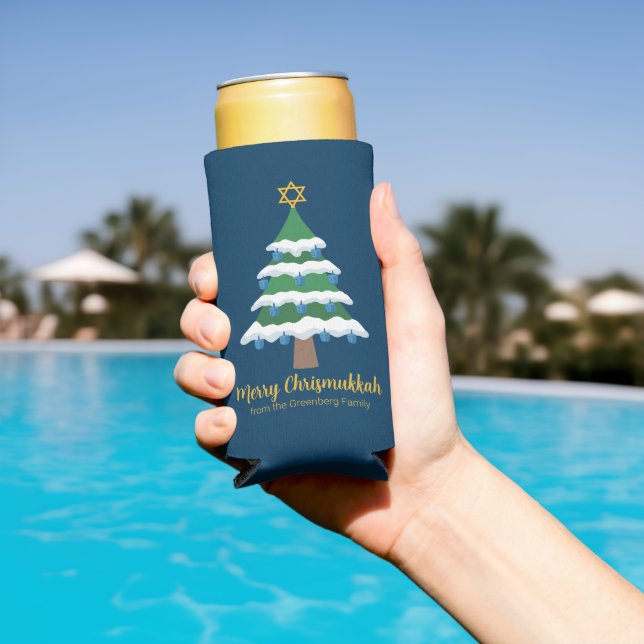 Rafraîchisseur Pour Canette Slim Merry Chrismukkah Cute Hanoukka Christmas Party (Piscine in situ)