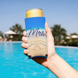Rafraîchisseur Pour Canette Slim Mme Beach Coeurs de mariage dans Sand Can Cooler