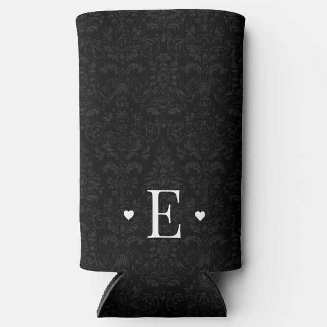 Rafraîchisseur Pour Canette Slim Moins Coeur Chic Premier Monogramme Noir Damas (Recto)