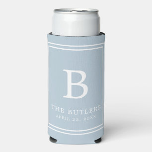 Rafraîchisseur Pour Canette Slim Monogramme bleu Dusty Mariage Seltzer Can Cooler