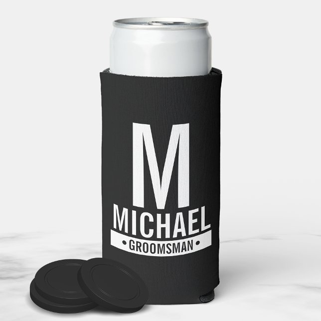 Rafraîchisseur Pour Canette Slim Monogramme et nom du Groomsman personnalisé (Créateur téléchargé)