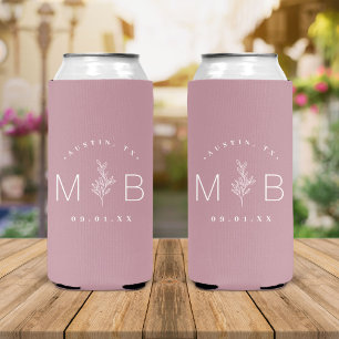 Rafraîchisseur Pour Canette Slim Monogramme Mariage de tige florale rustique   Mauv