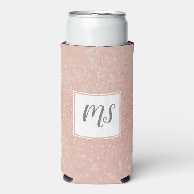 Rafraîchisseur Pour Canette Slim Monogramme pailleté rose doré initial (Seltzer Recto)