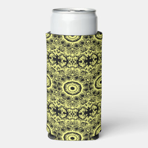 Rafraîchisseur Pour Canette Slim Motif de mandala floral noir et jaune