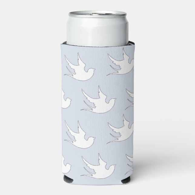 Rafraîchisseur Pour Canette Slim Motif silhouette de colombes blanches sur bleu (Seltzer Recto)