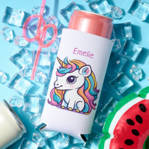 Rafraîchisseur Pour Canette Slim Motif Unicorne de couleur arc-en-ciel