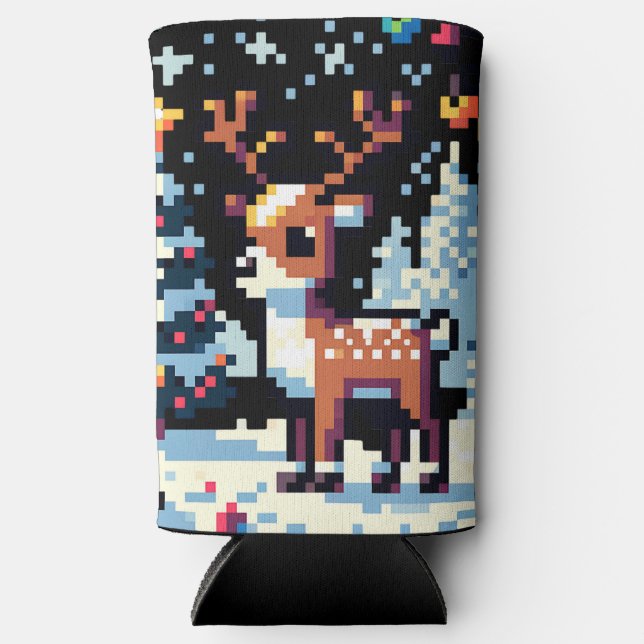 Rafraîchisseur Pour Canette Slim Noël Reinder Winter Wonderland Pixel Art (Recto)
