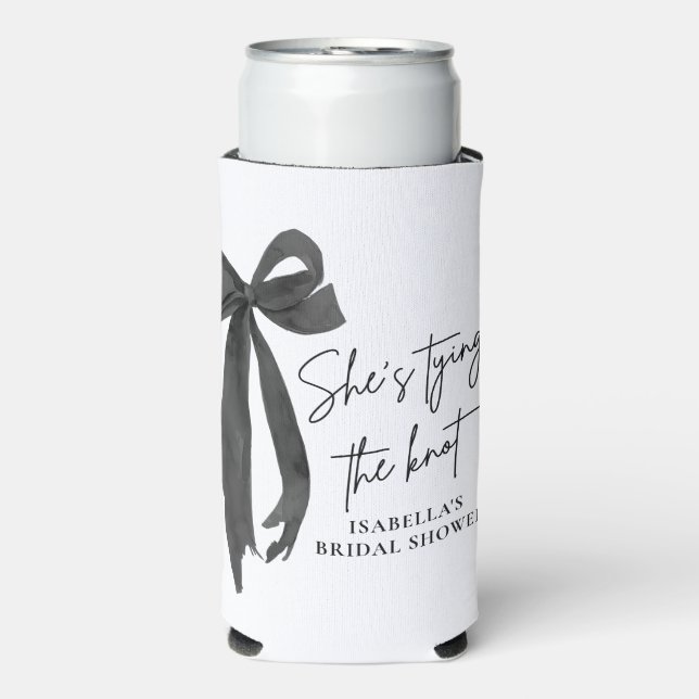 Rafraîchisseur Pour Canette Slim Noeud Noir Elle Attache le Nœud Fête de Mariage (Seltzer Recto)