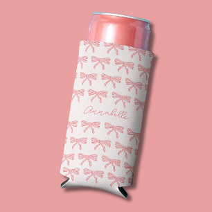 Rafraîchisseur Pour Canette Slim Nœuds rayés rose et rouge coquette