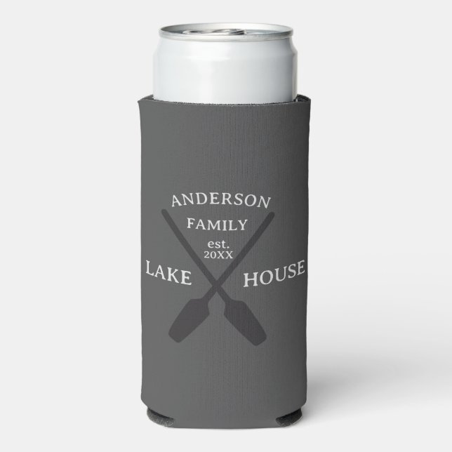 Rafraîchisseur Pour Canette Slim Nom de famille personnalisé Lake House (Seltzer Verso)