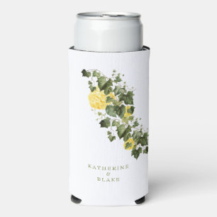 Rafraîchisseur Pour Canette Slim Noms d'hortensias jaunes à l'aquarelle Mariage